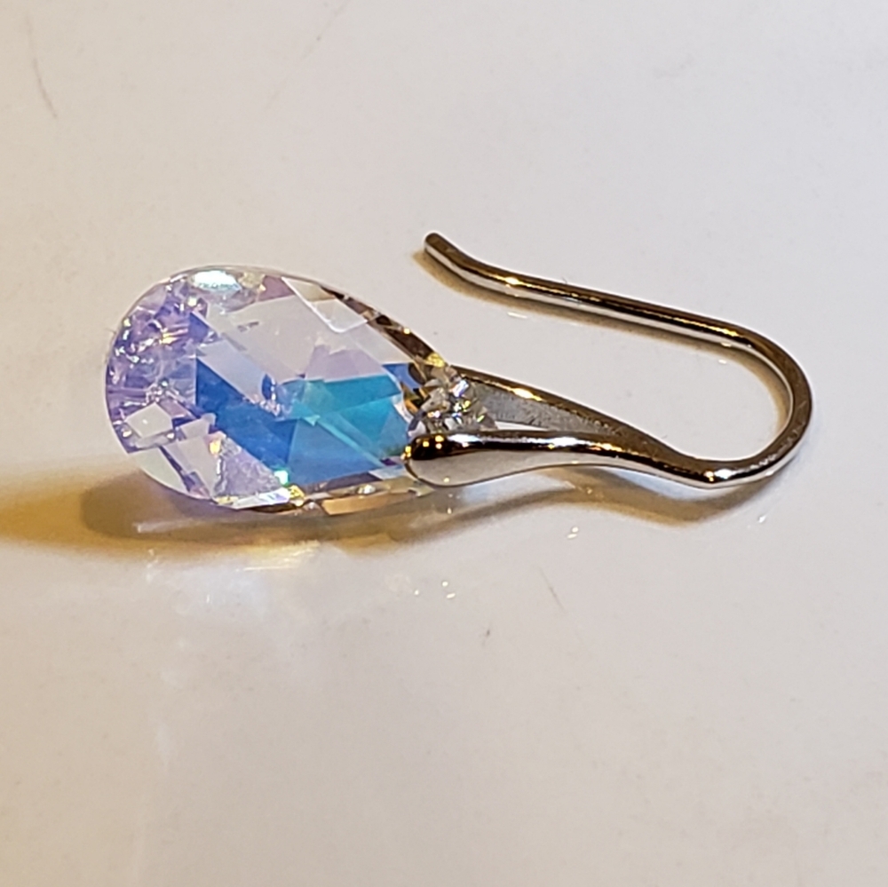 New Swarovski Crystal, Gold on Sterling Silver Dangle Earrings, Aurora Borealis